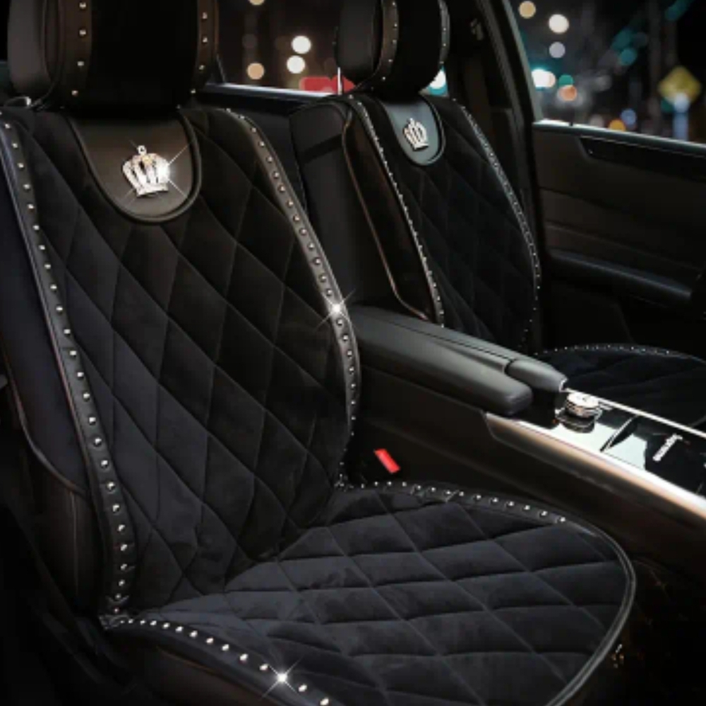 Luxury Black Car Seat Covers with Crown Emblem